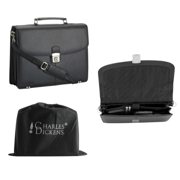 Charles Dickens® laptoptas leer in luxe geschenkbox 15.6"