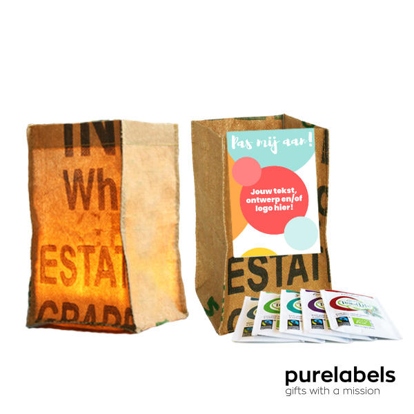 Fairtrade bedankt cadeau | candle bag met thee Eigen ontwerp