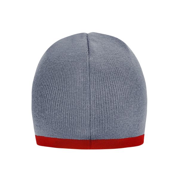 MB7584 Beanie with Contrasting Border - light-grey/burgundy - one size