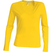 Dames t-shirt V-hals lange mouwen Yellow XXL