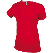 Dames T-shirt V-hals Korte Mouwen Red XXL