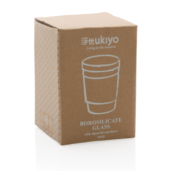 Ukiyo borosilicaat glas met siliconen deksel en sleeve, bruin