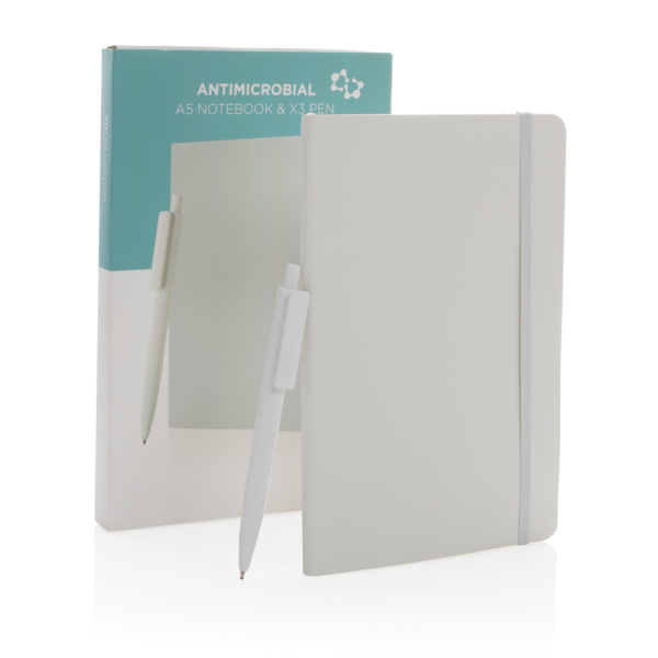 Antimicrobieel A5 notitieboek met pen set, wit