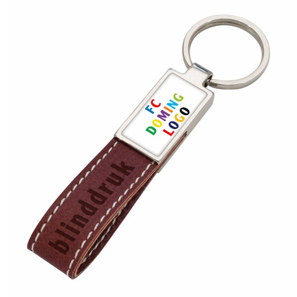 Sleutelhanger metaal PU doming rechthoek donker bruin Sleutelhanger metaal PU doming rechthoek donker bruin