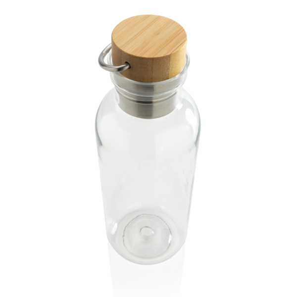 GRS recycled PET fles met bamboe deksel en handvat, transparant