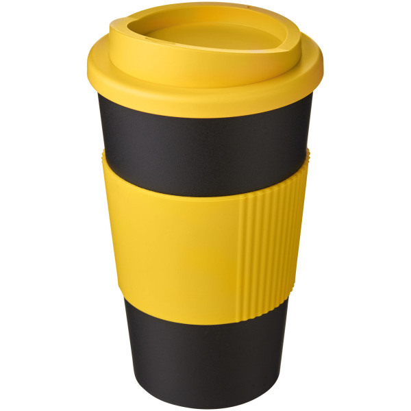 Americano® 350 ml insulated tumbler with grip - Solid black/Yellow