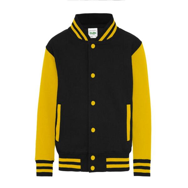 AWDis Kids Varsity Jacket, Jet Black/Sun Yellow, 3-4, Just Hoods
