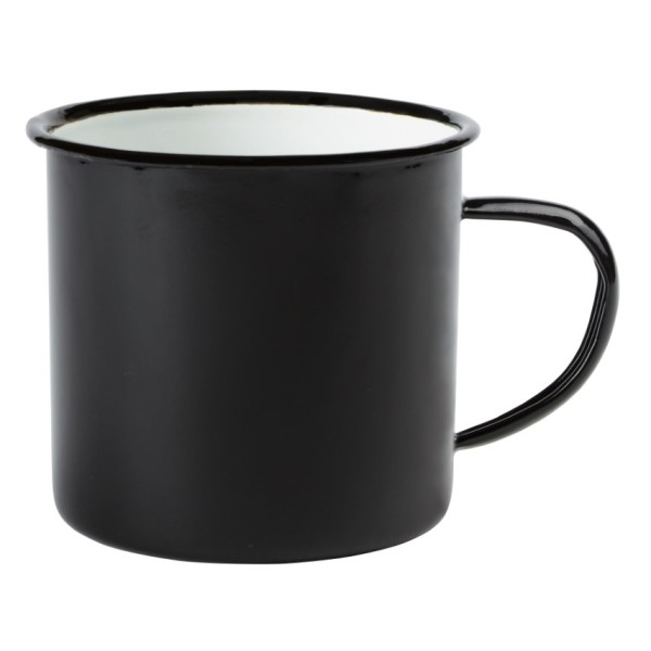 Emaille beker RETRO CUP wit, zwart