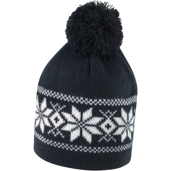 Fair Isle Knitted Hat Black / White One Size