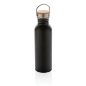 Moderne roestvrijstalen fles met bamboe deksel, zwart