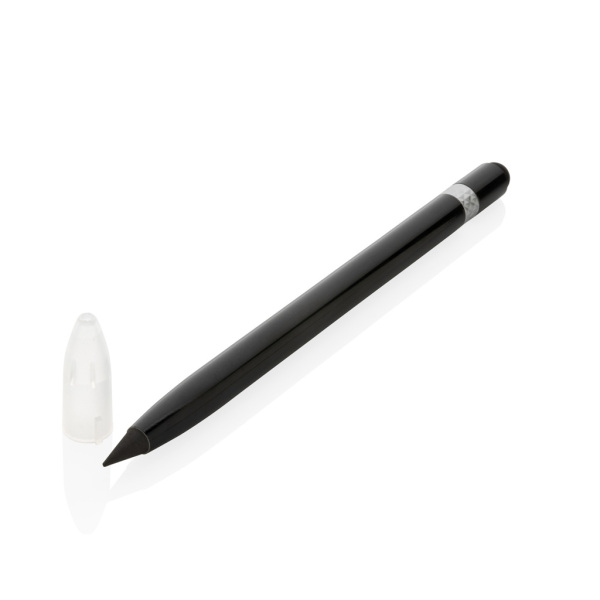 Aluminium inktloze pen met gum, zwart
