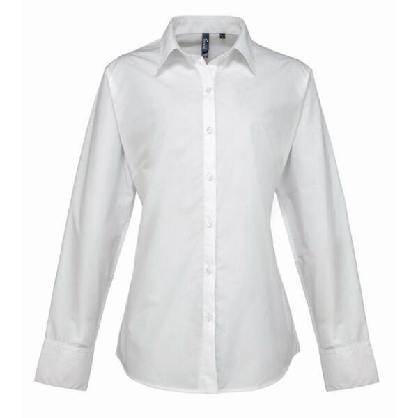 Ladies Supreme Long Sleeve Poplin Shirt, White, 14, Premier
