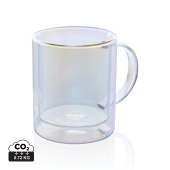 Deluxe dubbelwandige glazen mok met regenboog finish, transparant