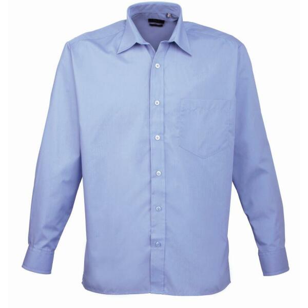 Long Sleeve Poplin Shirt, Mid Blue, 21, Premier