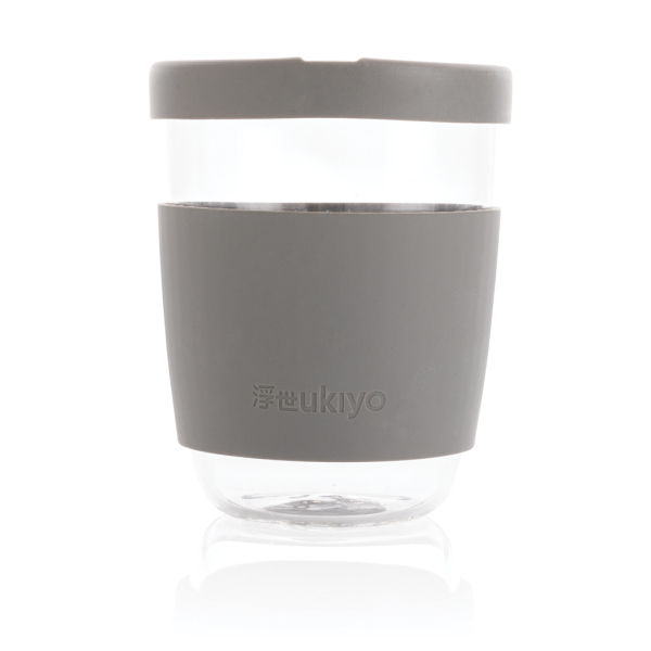 Ukiyo borosilicaat glas met siliconen deksel en sleeve, grijs