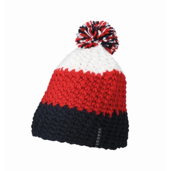 MB7940 Crocheted Cap with Pompon - navy/red/white - one size