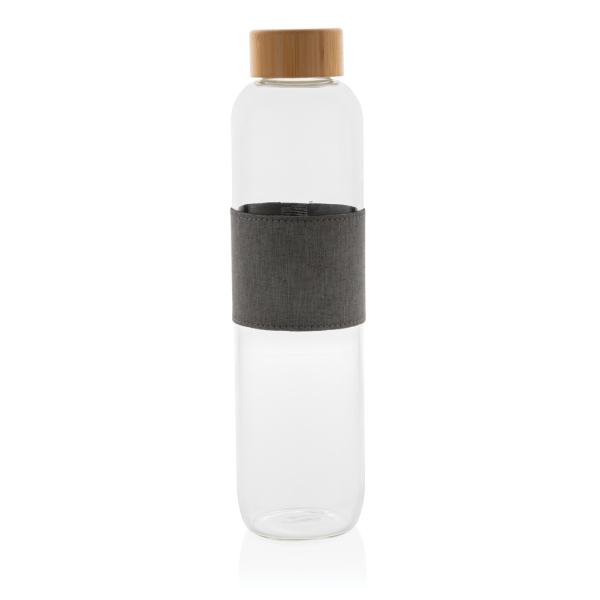 Impact borosilicaat glazen fles met bamboe deksel, transparant, grijs