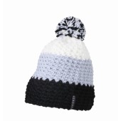 MB7940 Crocheted Cap with Pompon zwart/zilver/wit one size