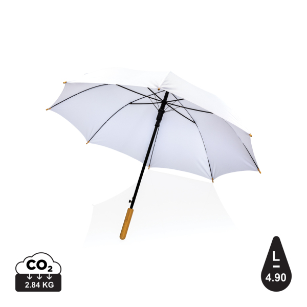 23" Impact AWARE™ RPET 190T auto open bamboo umbrella, white