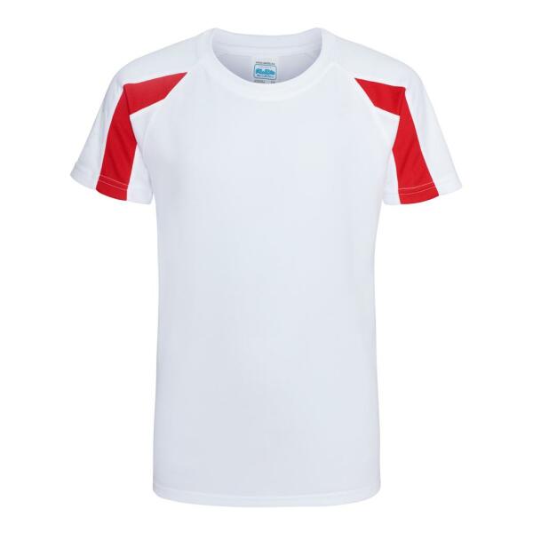 AWDis Kids Cool Contrast T-Shirt, Arctic White/Fire Red, 9-11, Just Cool