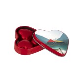 Hartenblikje rood met 3 chocolade hartjes Hartenblikje rood met 3 chocolade hartjes