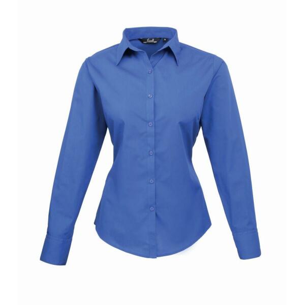 Ladies Long Sleeve Poplin Blouse, Royal Blue, 12, Premier