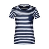 8027 Ladies' T-Shirt Striped navy/wit XL