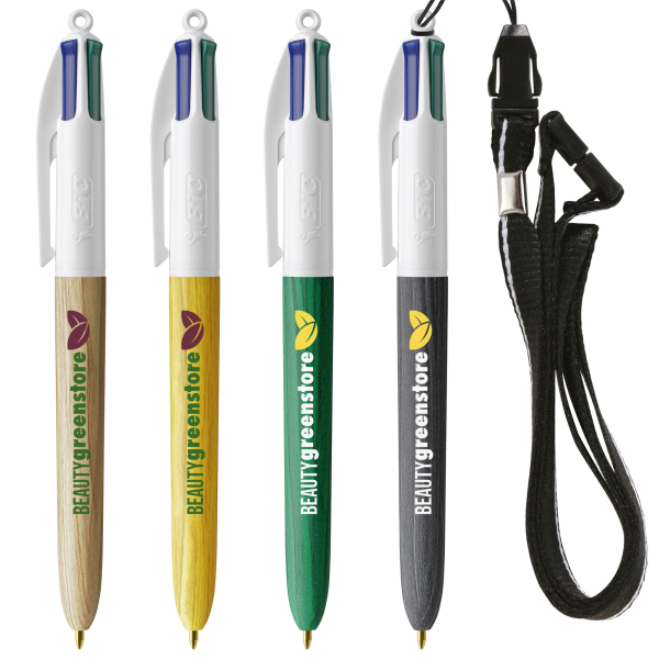 BIC® 4 Colours Wood Style with Lanyard