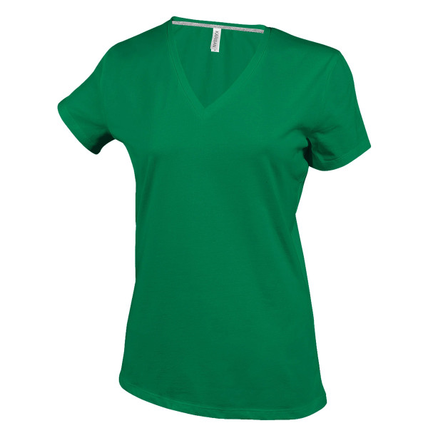 Dames T-shirt V-hals Korte Mouwen Kelly Green 3XL