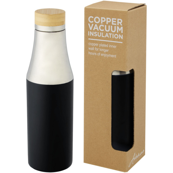 Hulan 540 ml copper vacuum insulated stainless steel bottle with bamboo lid - Solid black