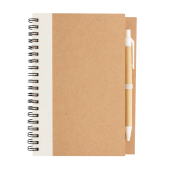 Kraft spiral notesbog med pen, hvid