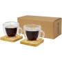 Manti 2-piece 100 ml double-wall glass cup with bamboo coaster - Transparent/Natural