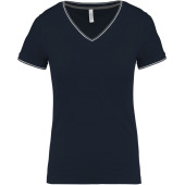 Dames-t-shirt piqué V-hals Navy / Light Grey / White XS