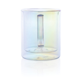 Deluxe dubbelwandige glazen mok met regenboog finish, transparant