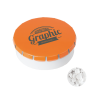 Super click clack 45 mm met ca. 12 gr. suikervrije mintjes TAMPONPRINT - oranje Super click clack 45 mm met ca. 12 gr. suikervrije mintjes TAMPONPRINT - oranje