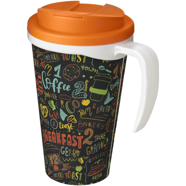 Brite-Americano® Grande 350 ml mug with spill-proof lid - White/Orange