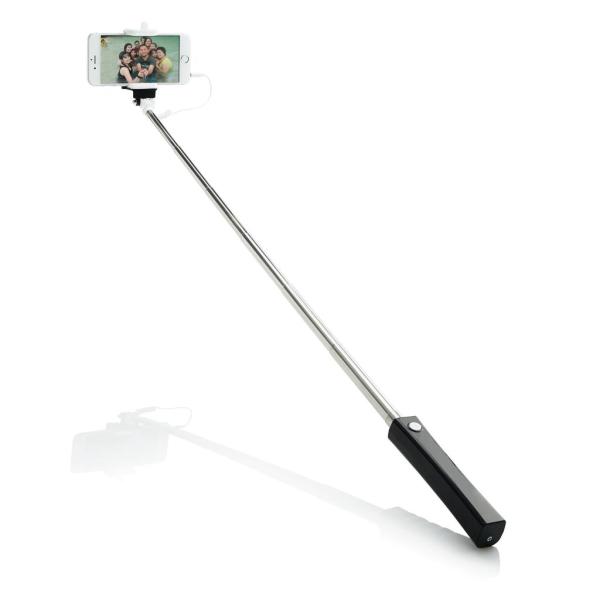 Opvouwbare selfie stick met kabel, zwart Opvouwbare selfie stick met kabel, zwart