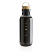 RCS recycled PET fles met bamboe deksel en handvat, zwart
