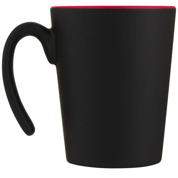 Oli 360 ml ceramic mug with handle - Red/Solid black