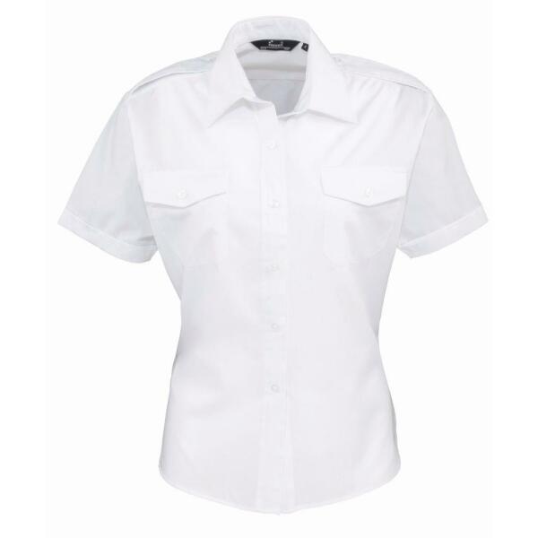 Ladies Short Sleeve Pilot Shirt, White, 12, Premier