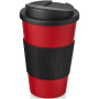 Americano® 350 ml tumbler with grip & spill-proof lid - Red/Solid black