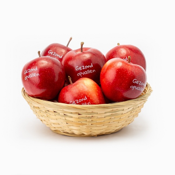 Fruitmand incl. 9 appels met witte bedrukking