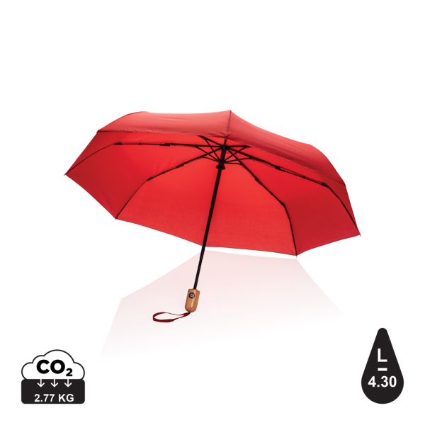 21" Impact AWARE™ RPET 190T bamboe auto open/dicht paraplu, rood