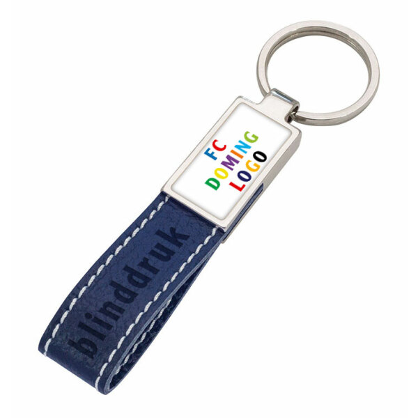 Sleutelhanger metaal PU doming rechthoek blauw Sleutelhanger metaal PU doming rechthoek blauw