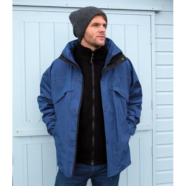 3-in-1 Waterproof Zip and Clip Fleece Lined Jacket, Black/Black, 3XL, Result