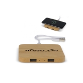Bamboo Wireless charger with 2 USB hubs 5W - Hout