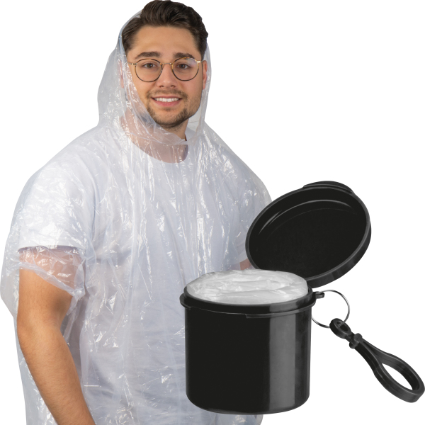 Regenponcho in een kunststof doosje