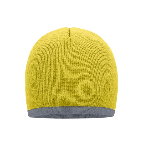 MB7584 Beanie with Contrasting Border - yellow/light-grey - one size