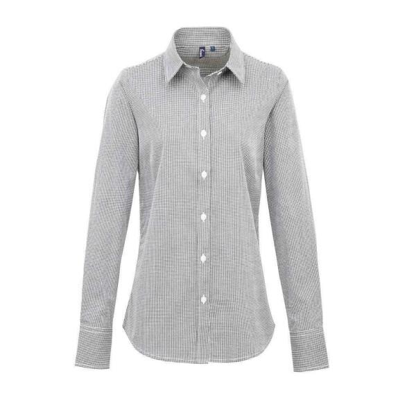 Ladies Gingham Long Sleeve Shirt, Black/White, 3XL, Premier