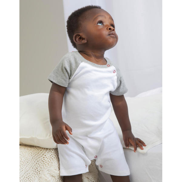 Baby Baseball Playsuit - White/Heather Grey/Red